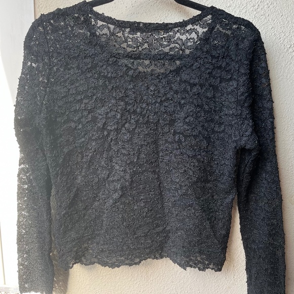 Lace Crop Top in Black w/ Long Sleeves - Picture 2 of 10